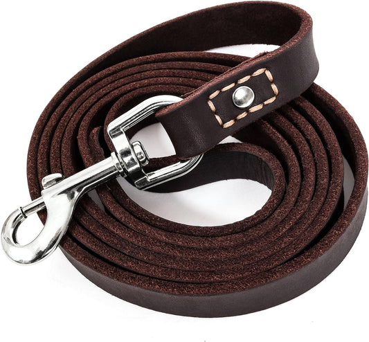 Leather Dog Training Leash - Brown 6 Ft Long X 3/4" Wide Dog Walking Leash Best for Medium Large Dogs, Latigo Leather Dog Lead & Puppy Trainer Leash