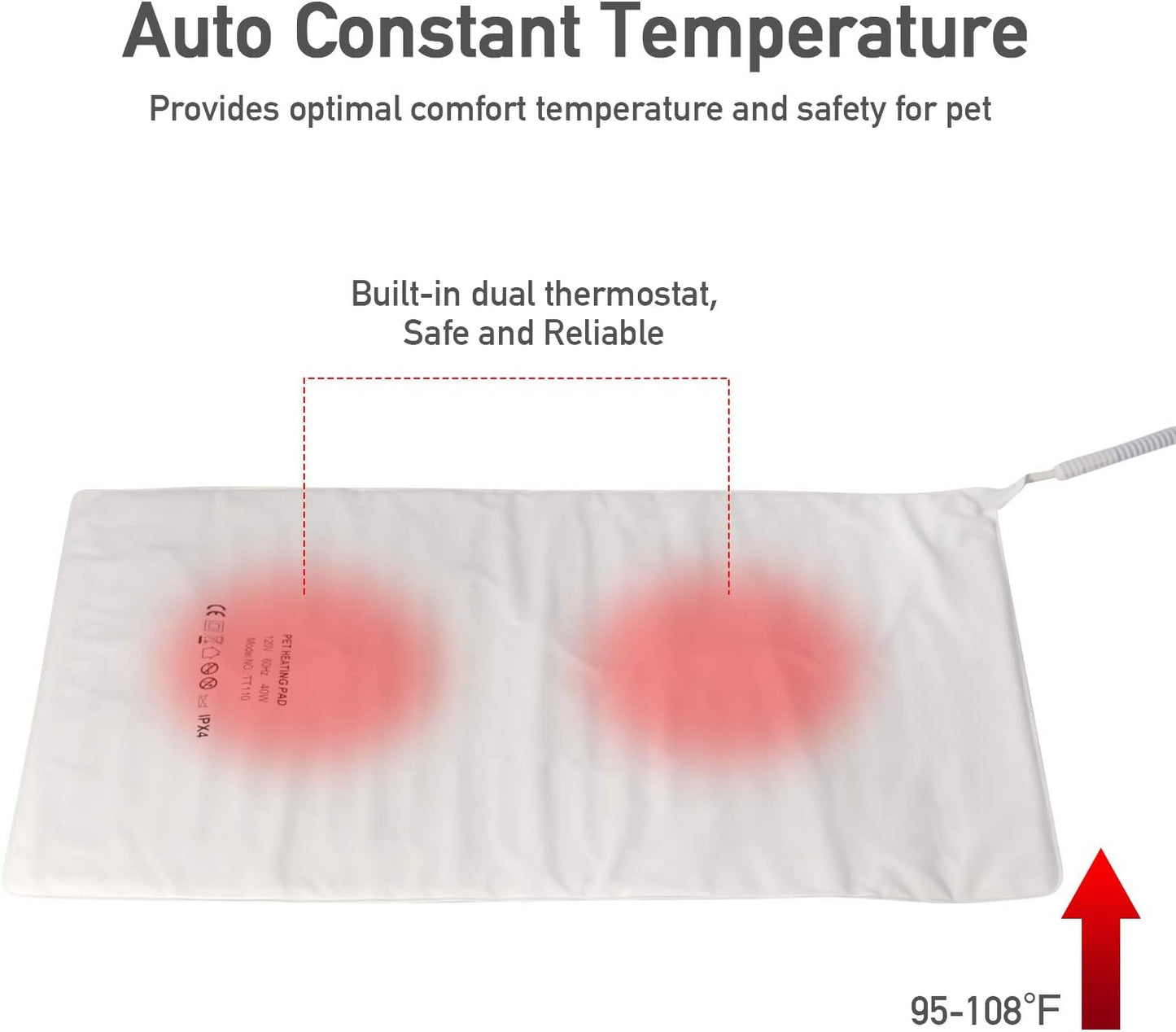 Pet Heating Pad Small，Cat Dog Heating Pad Indoor Waterproof,Auto Constant Temperature Warming 12X15 Inches Bed with Chew Resistant Steel Cord